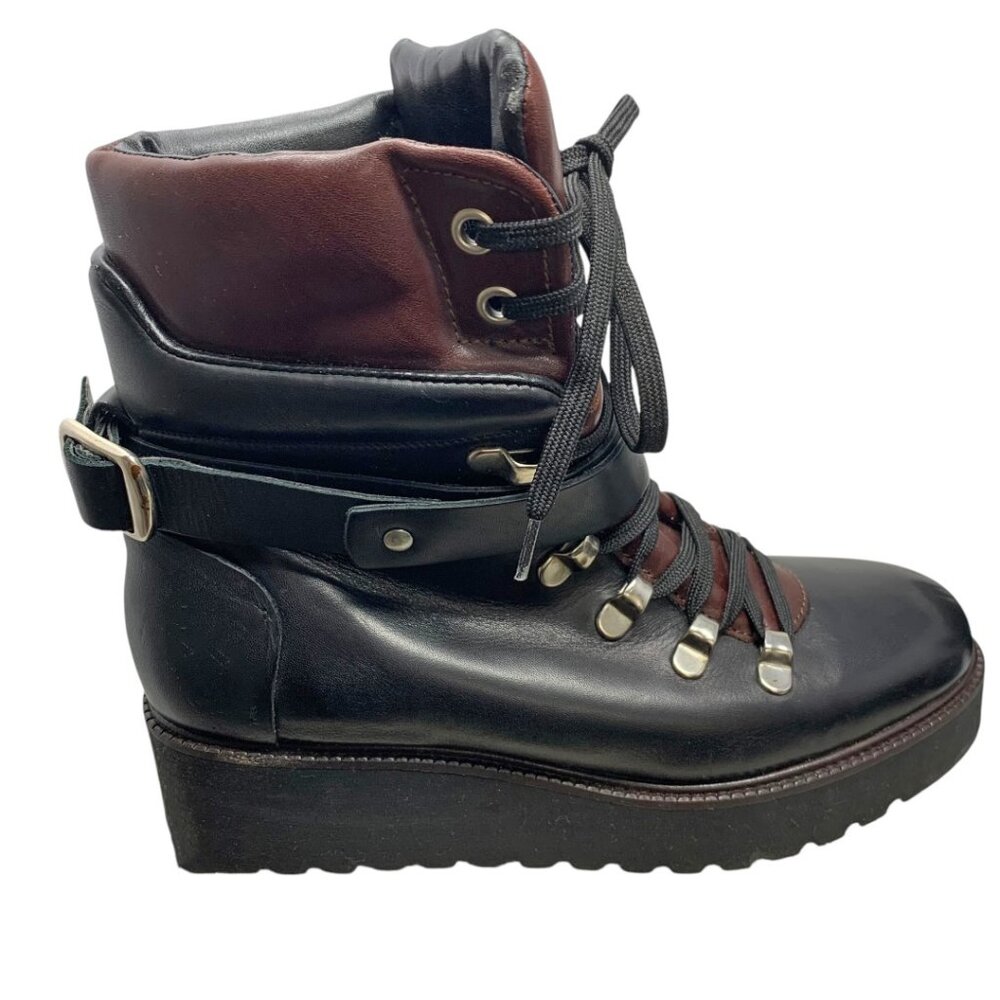 ZARA Black Leather Lace Up Wedge Mountain‎ Booties - Picture 4 of 12